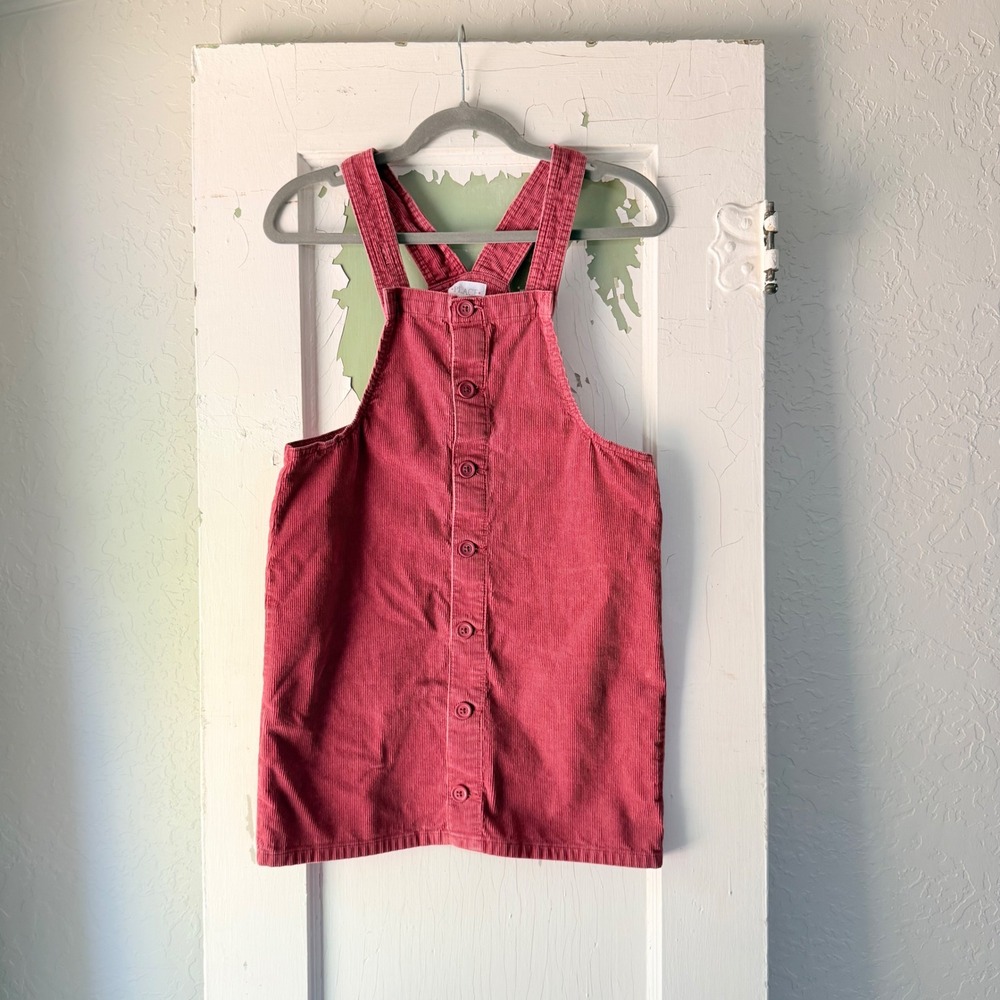 The Childrens Place Girls Dusty Rose Corduroy Button Front Jumper Dress Size 14